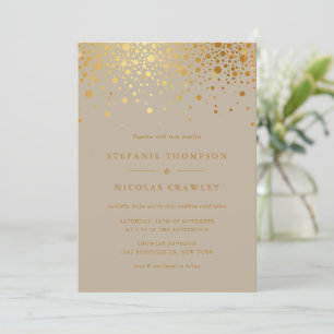 Faux Gold Foil Confetti Dots Taupe Wedding Invitation