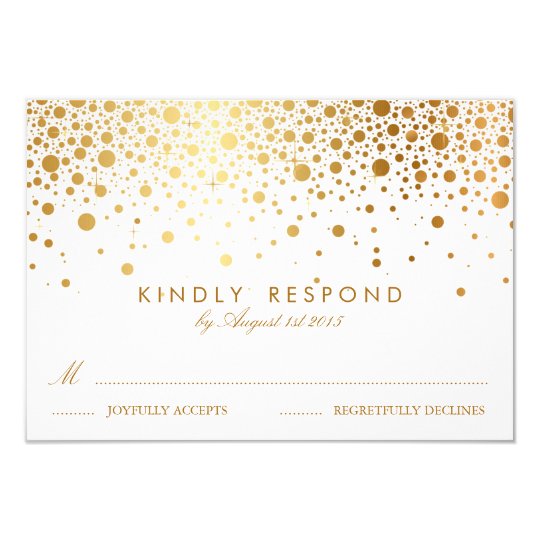 Faux Gold Foil Confetti Dots Wedding RSVP Card