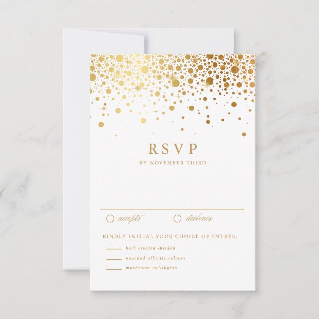Faux Gold Foil Confetti Dots Wedding RSVP Card (Front)