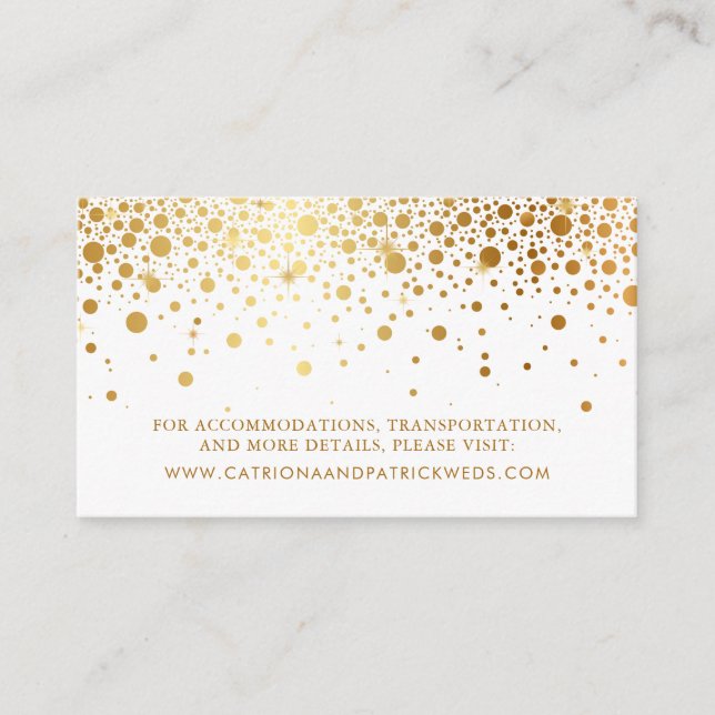 Faux Gold Foil Confetti Dots Wedding Website Card (Front)