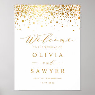 Faux Gold Foil Confetti Dots White Wedding Welcome Poster