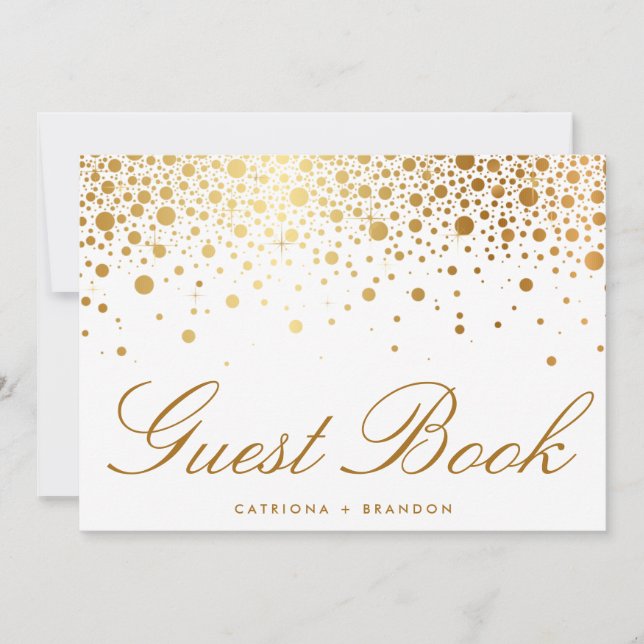 Faux Gold Foil Confetti Elegant Guest Book Sign (Front)