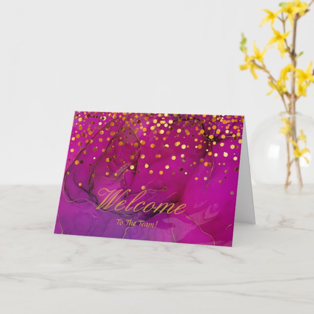 Faux Gold Foil Confetti Elegant Sparkles Welcome C Card (Yellow Flower)