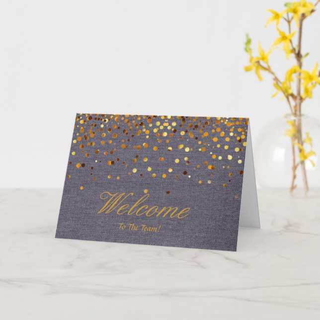 Faux Gold Foil Confetti Elegant Sparkles Welcome C Card (Yellow Flower)
