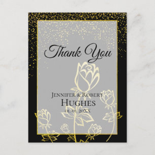 Faux Gold Foil Confetti floral watermark Thank you Postcard