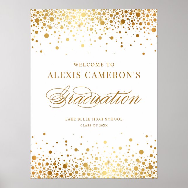 Faux Gold Foil Confetti Graduation Party Welcome Poster (Front)