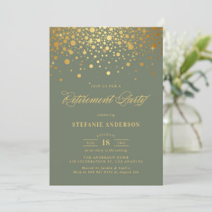 Faux Gold Foil Confetti Green Retirement Party Invitation