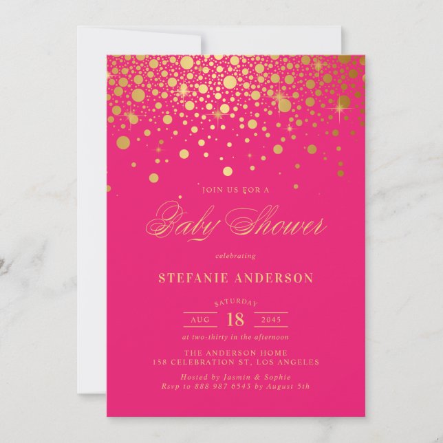 Faux Gold Foil Confetti Hot Pink Baby Shower Invitation (Front)