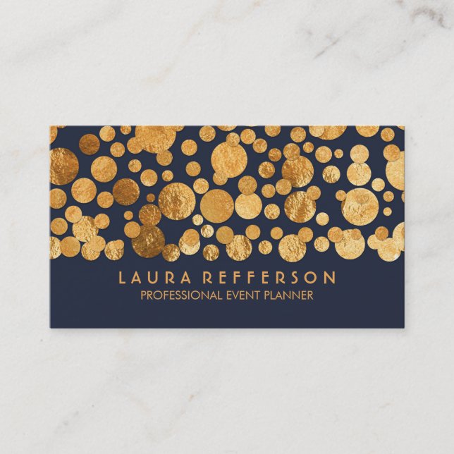 Faux Gold Foil Confetti Navy Vintage Business Card (Front)
