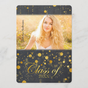 Faux Gold Foil Confetti Photo Graduation Invitation