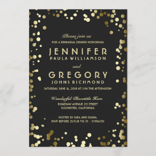 Faux Gold Foil Confetti Rehearsal Dinner Invitation
