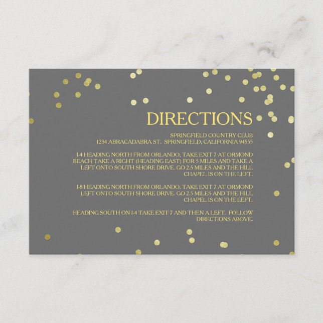 Faux Gold Foil Confetti Wedding Directions Insert (Front)