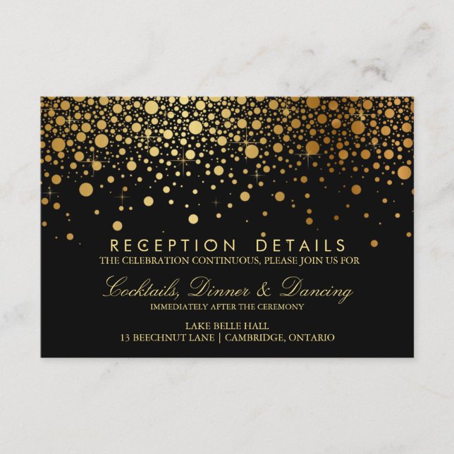 Faux Gold Foil Confetti Wedding Reception Card (Front)