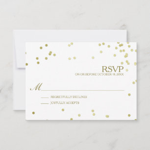 Faux Gold Foil Confetti Wedding RSVP w/o number of Card