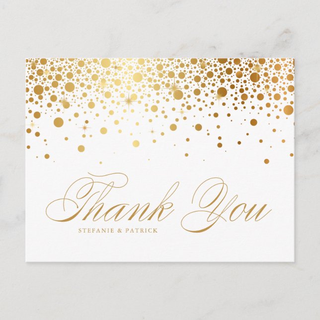 Faux Gold Foil Confetti Wedding Thank You Postcard (Front)