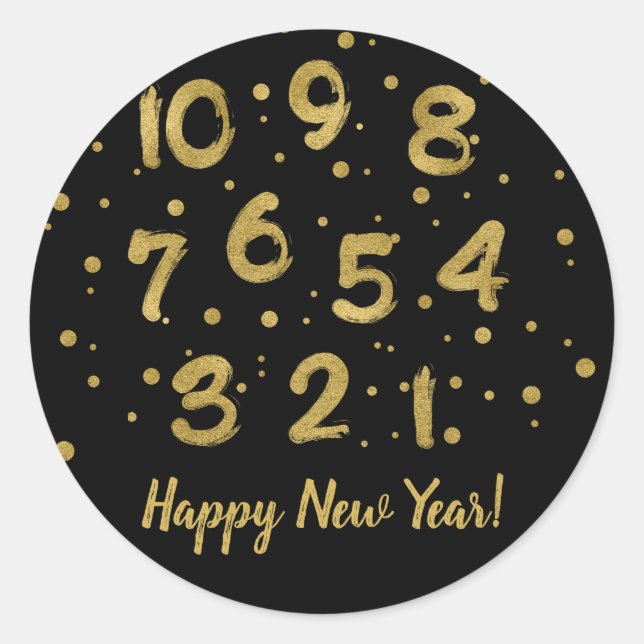 Faux Gold Foil Countdown Happy New Year Sticker (Front)