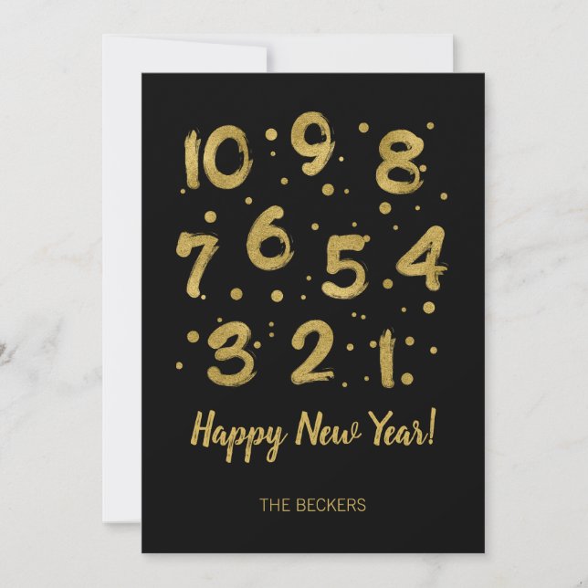 Faux Gold Foil Countdown New Year's Card (Front)