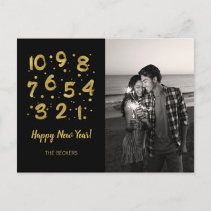 Faux Gold Foil Countdown New Year's Photo Postcard