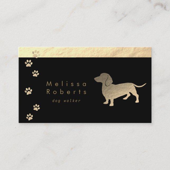 FAUX gold foil dachshund dog silhouette Business Card (Front)
