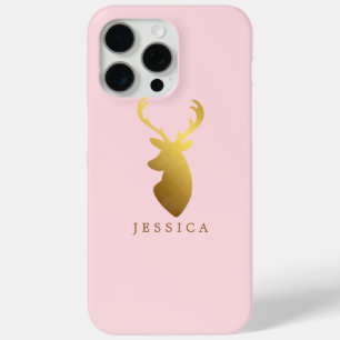 Faux Gold Foil Deer Head Personalised iPhone 15 Pro Max Case