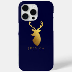 Faux Gold Foil Deer Head Personalised iPhone 15 Pro Max Case