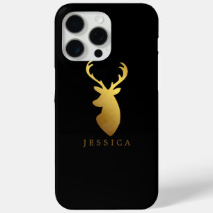 Faux Gold Foil Deer Head Personalised iPhone 15 Pro Max Case