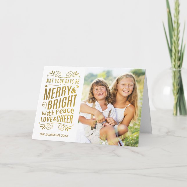Faux Gold Foil Design Photo Holiday Card / White (Front)