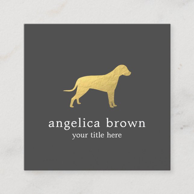Faux Gold Foil Dog Image Square Business Card (Front)