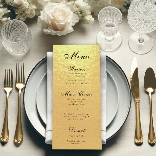 Faux Gold Foil Elegant Calligraphy Black Script  Menu (Creator Uploaded)