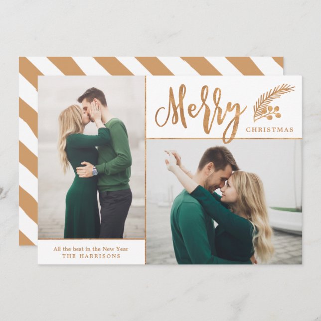 Faux Gold Foil Elegant Christmas Photo | White Holiday Card (Front/Back)