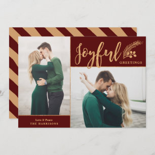 Faux Gold Foil Elegant Greetings Photo   Maroon Holiday Card