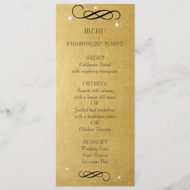 Faux Gold Foil, Elegant, Wedding Menu (Front)