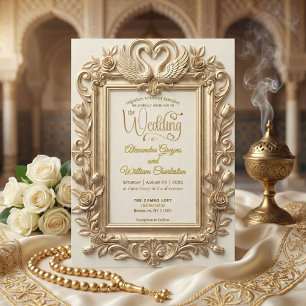 Faux Gold Foil Embossed Baroque Floral Wedding Invitation