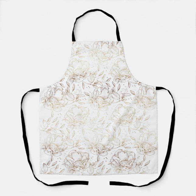 Faux Gold Foil Floral Hand Drawn Elegant Apron (Front)