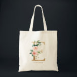 Faux Gold Foil Floral Letter E Monogram Bridesmaid Tote Bag<br><div class="desc">Feminine and elegant floral tote bag featuring watercolor illustrations of flowers,  greenery and faux foil monogram. Personalise by adding a name or short phrase. This monogram floral canvas bag will be perfect as a personalised gift.</div>