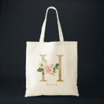 Faux Gold Foil Floral Letter H Monogram Bridesmaid Tote Bag<br><div class="desc">Feminine and elegant floral tote bag featuring watercolor illustrations of flowers,  greenery and faux foil monogram. Personalise by adding a name or short phrase. This letter H monogram floral canvas bag will be perfect as a personalised gift.</div>