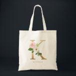Faux Gold Foil Floral Letter K Monogram Bridesmaid Tote Bag<br><div class="desc">Feminine and elegant floral tote bag featuring watercolor illustrations of flowers,  greenery and faux foil monogram. Personalise by adding a name or short phrase. This letter K monogram floral canvas bag will be perfect as a personalised gift.</div>
