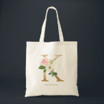 Faux Gold Foil Floral Letter K Monogram Bridesmaid Tote Bag<br><div class="desc">Feminine and elegant floral tote bag featuring watercolor illustrations of flowers,  greenery and faux foil monogram. Personalise by adding a name or short phrase. This letter K monogram floral canvas bag will be perfect as a personalised gift.</div>