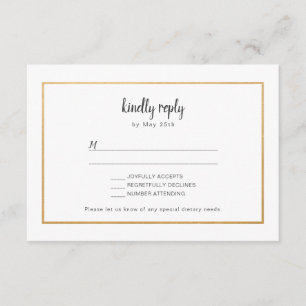 Faux Gold Foil frame wedding RSVP reply card