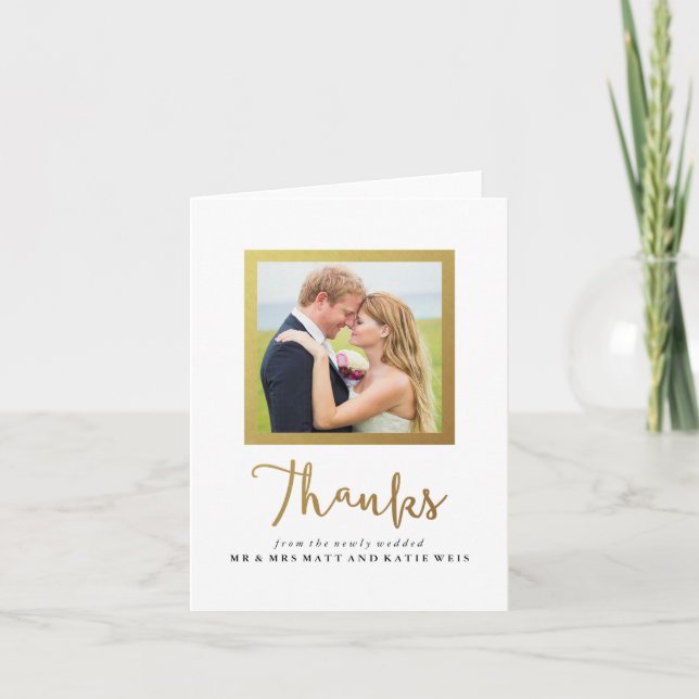 Faux Gold Foil Frame Wedding Thank You Card (Front)