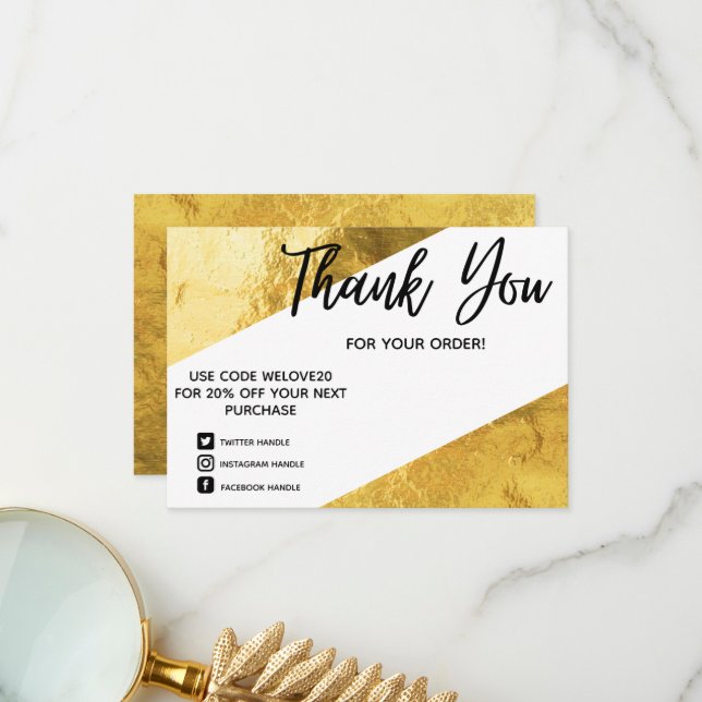 Faux Gold Foil Geometric Media Insert  Thank  Than Thank You Card (Front/Back In Situ)