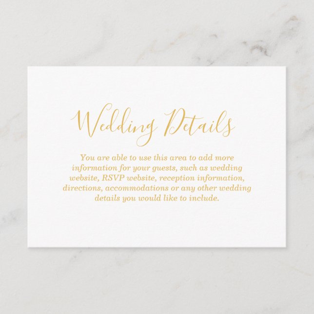 Faux Gold Foil Glamour | Wedding Reception Details Enclosure Card (Front)