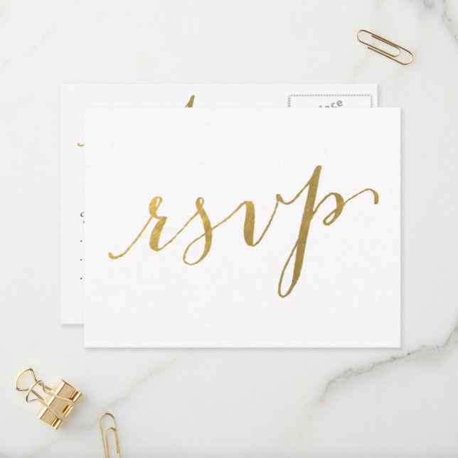 Faux Gold Foil Glamour | Wedding RSVP Postcard (Creator Uploaded)