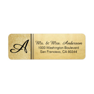 Faux Gold Foil Glitter Monogram Return Address Label