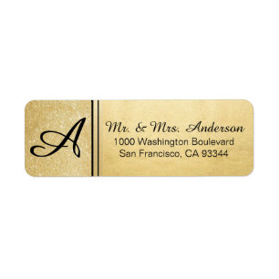 Faux Gold Foil Glitter Monogram Return Address Return Address Label