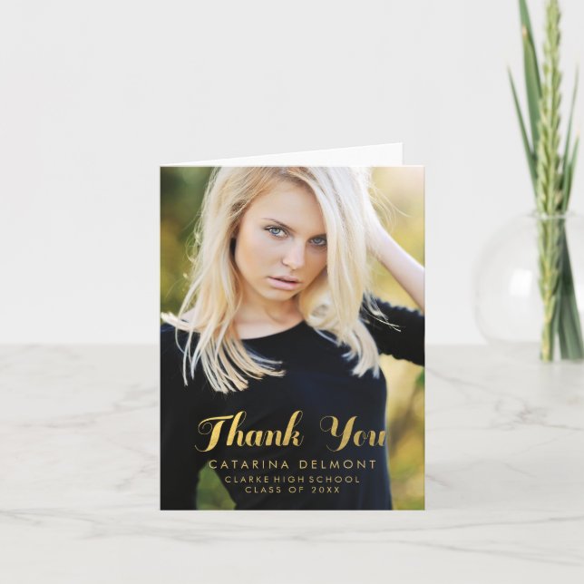 Faux Gold Foil | Graduation Photo Thank You Card (Front)