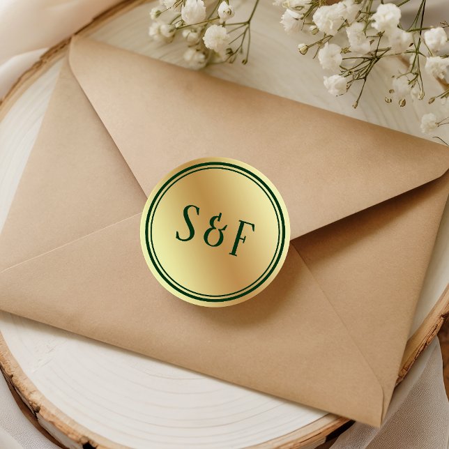 Faux Gold Foil Green Monogram Envelope Seal (Creator Uploaded)