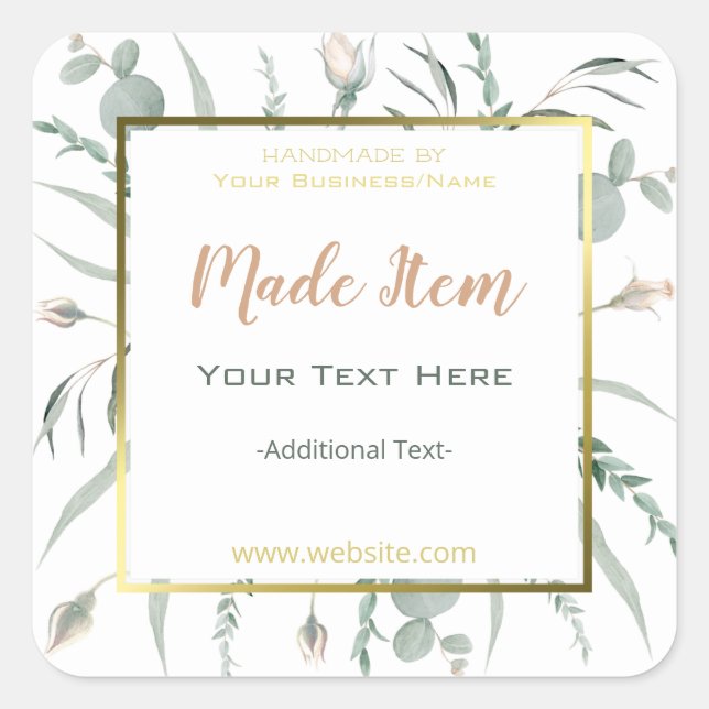 Faux Gold Foil Handmade Product Small Business Square Sticker (Front)