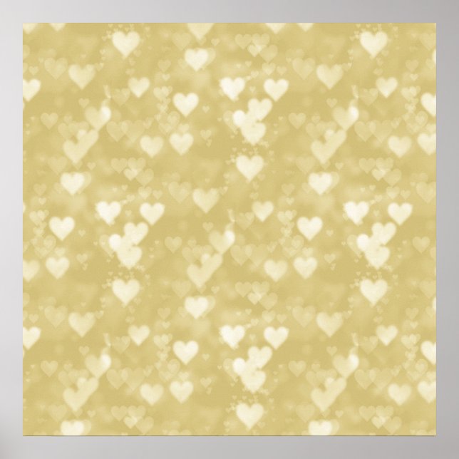 Faux Gold Foil Heart Background Hearts Bokeh Poster (Front)