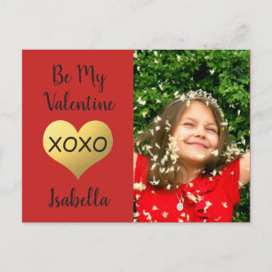 Faux gold foil heart xoxo photo holiday postcard